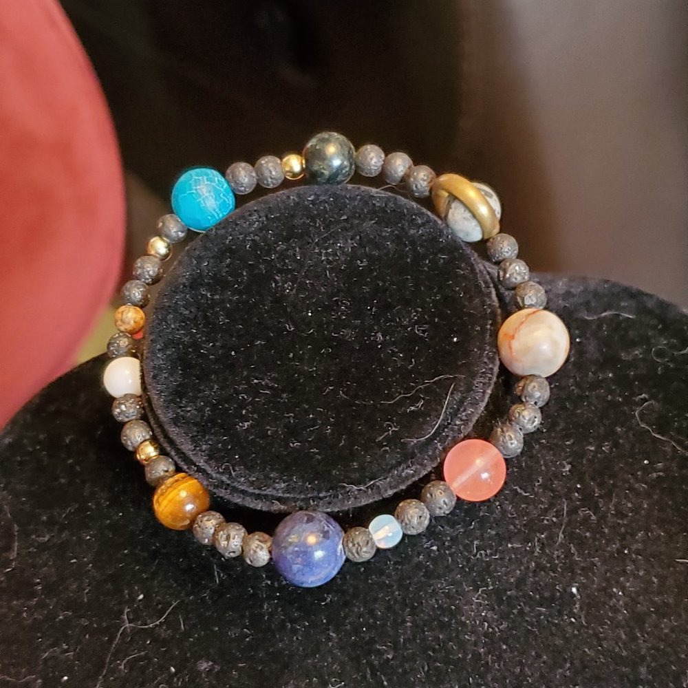 Multi Stoned and Lava Bead Stretch Bracelet Style